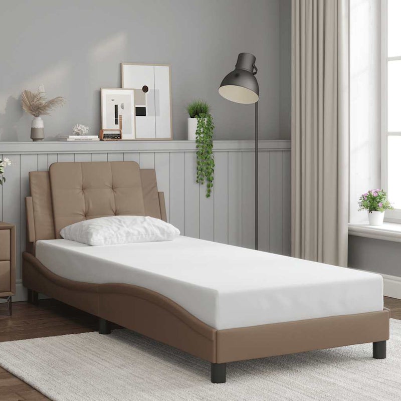Łóżko tapicerowane rama łóżka ze stelażem brąz skóra sztuczna 90x200 cm
