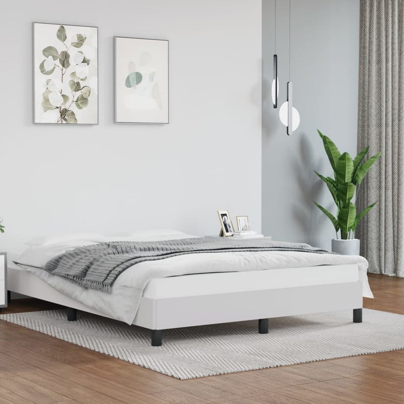 Łóżko tapicerowane rama łóżka ze stelażem białe skóra sztuczna 140x200 cm