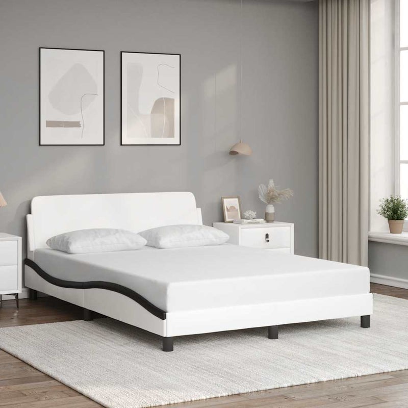 Łóżko tapicerowane rama łóżka ze stelażem białe skóra sztuczna 120x200 cm