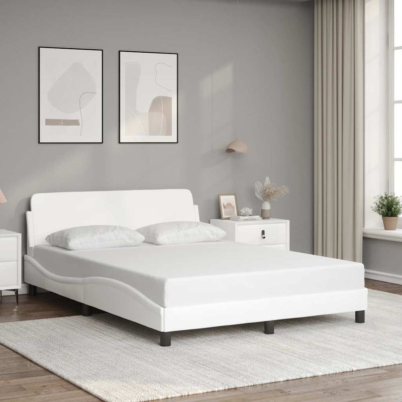 Łóżko tapicerowane rama łóżka ze stelażem białe skóra sztuczna 120x200 cm