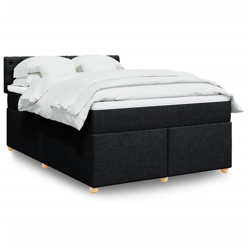 Łóżko Kontynentalne z Materacem Czarna Tkanina Łóżko Tapicerowane Do Sypialni Pokoju 160x200 cm