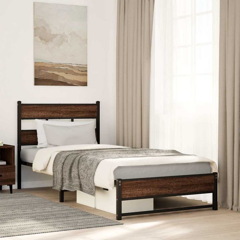 Łóżko Metalowe Rama Łóżka Ze Stelażem Do Pokoju Sypialni DĄB 107x203 cm