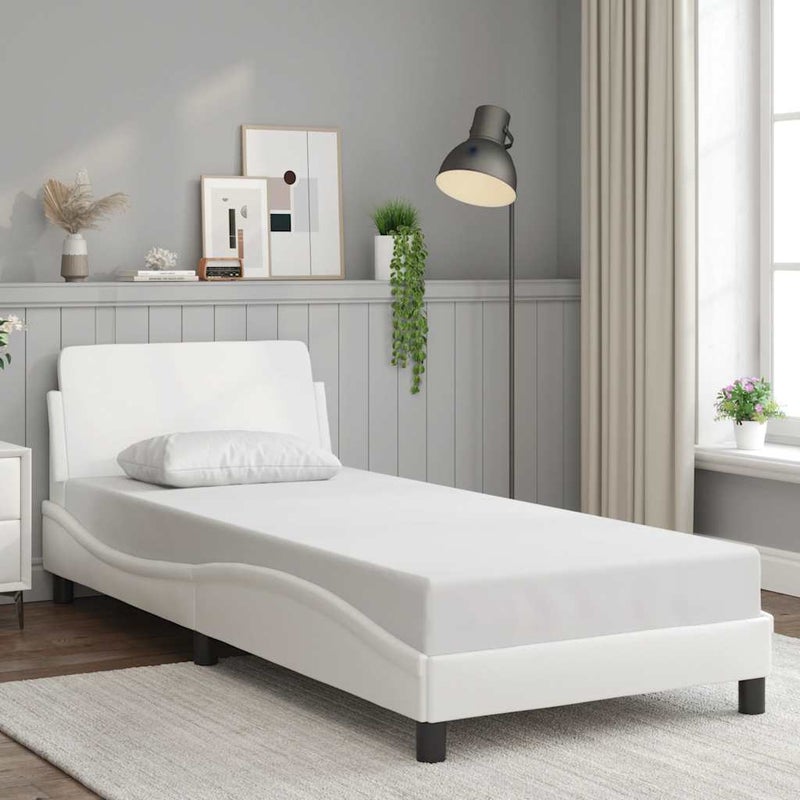 Łóżko tapicerowane rama łóżka ze stelażem białe skóra sztuczna 90x200 cm