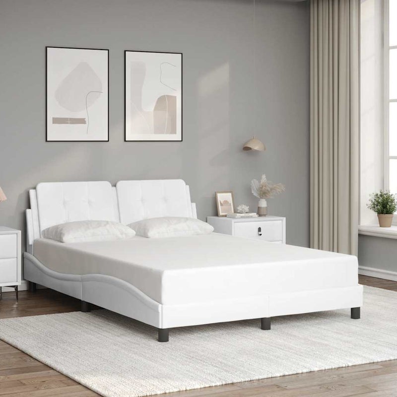 Łóżko tapicerowane rama łóżka ze stelażem białe skóra sztuczna 120x200 cm