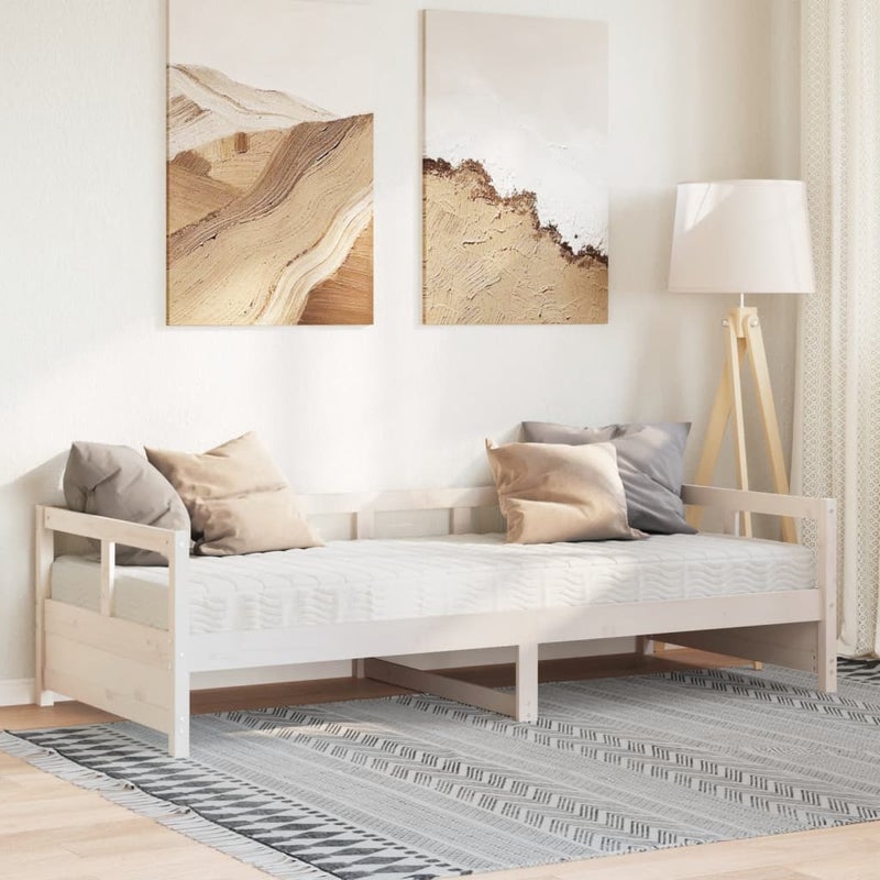 Łóżko Dzienne Drewniane Białe z Materacem Rama Łóżka Ze Stelażem 80x200 cm drewno sosnowe