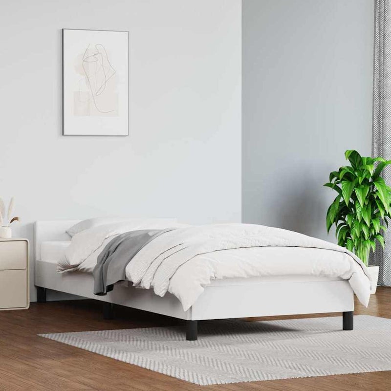 Łóżko Tapicerowane Białe Ekoskóra Rama Łóżka Ze Stelażem 80x200 cm