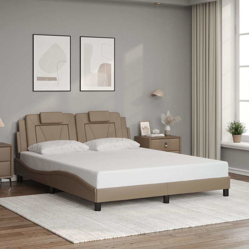 Łóżko Tapicerowane Cappuccino Rama Łóżka Ze Stelażem Ekoskóra 160x200 cm