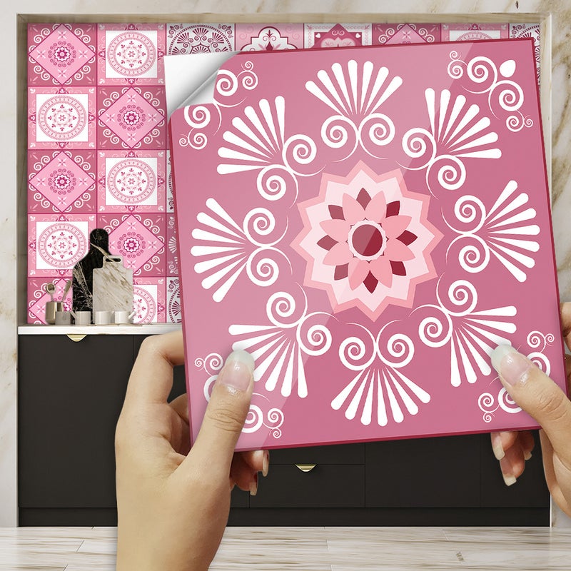 10 szt. Romantyczna różowa samoprzylepna tapeta w kształcie płytek 10 x 10 cm Naklejka ścienna w stylu mozaiki Wodoodporna folia dekoracyjna