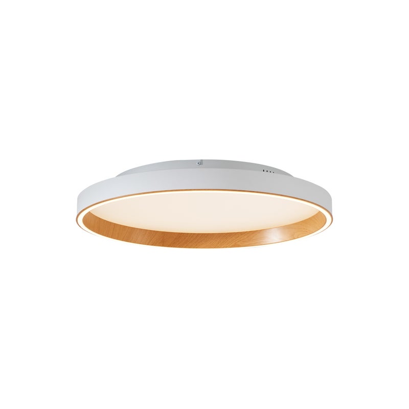 Designerska lampa sufitowa biała z drewnem 60 cm z LED z 3-stopniowym przełącznikiem - Ingo