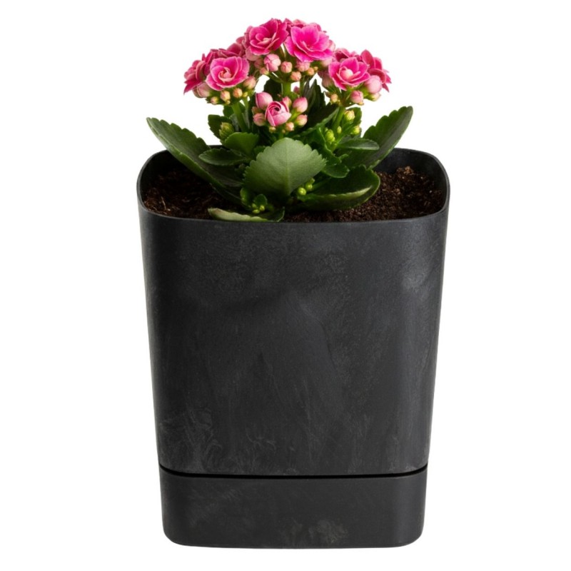 Donica z podstawką CUBI recykling czarny beton 16x16 cm