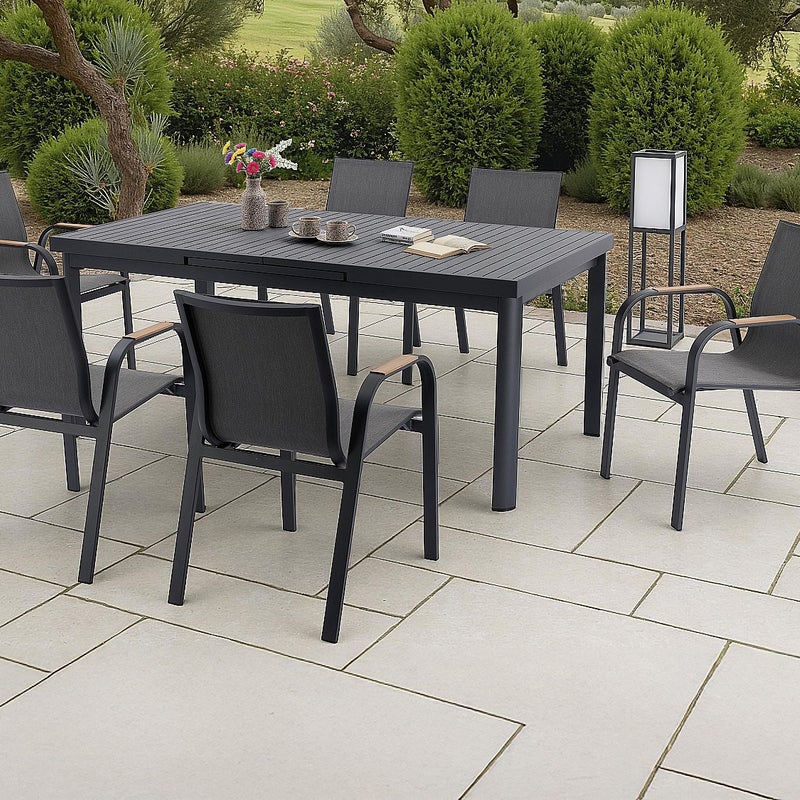 Aluminiowa jadalnia ogrodowa: stół rozkładany L.180/240 cm i 6 foteli - Antracyt - ZEYVA od MYLIA