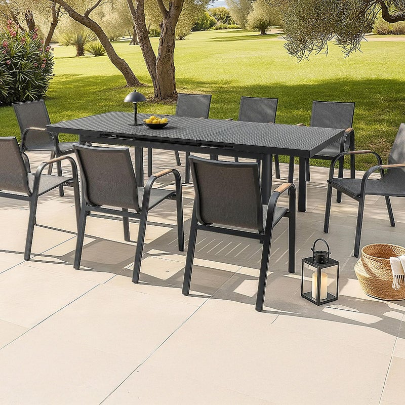 Aluminiowy zestaw ogrodowy: stół rozkładany dł. 180/240 cm i 8 foteli - Antracyt - ZEYVA od MYLIA