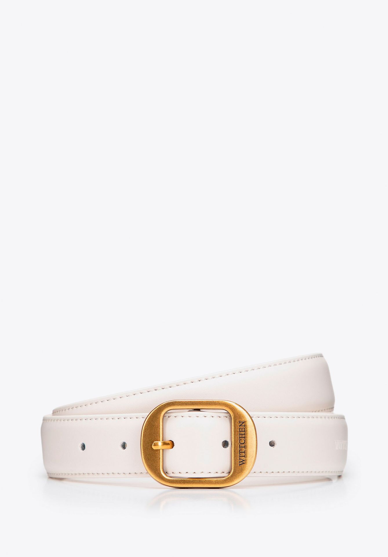 Damski pasek ze skóry naturalnej z zaokrągloną klamrą kremowy