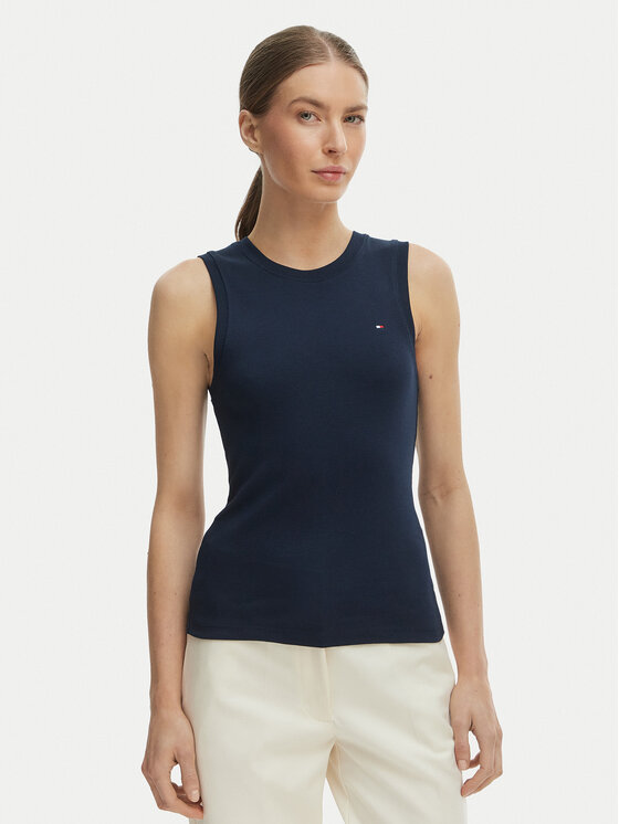 Tommy Hilfiger Top WW0WW47806 Granatowy Slim Fit