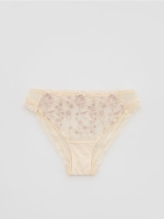 Reserved - Majtki figi z haftem - złamana biel