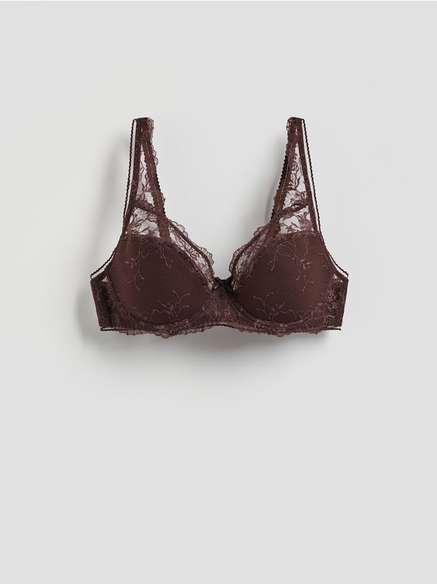 Reserved - Miękki biustonosz z fiszbinami - ciemnobrązowy