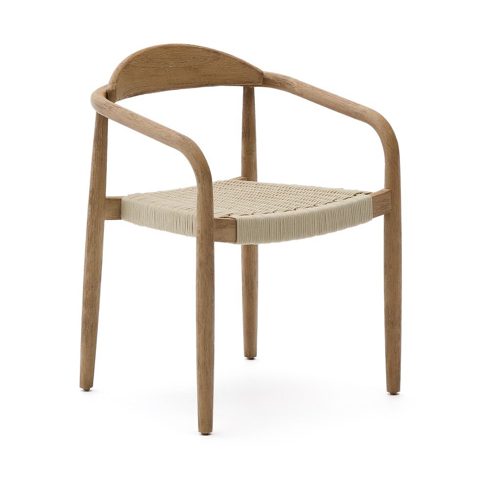 Kave Home Beżowo-naturalny drewniany fotel jadalniany Nina