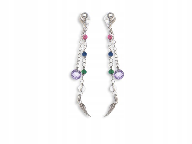 Kolczyki srebrne 925 z cyrkoniami i skrzydełkiem wiszące