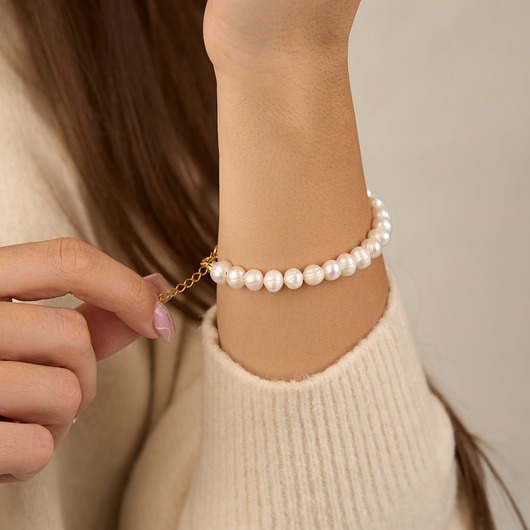 Bransoletka z naturalnych pereł - srebro 925 pozłacane