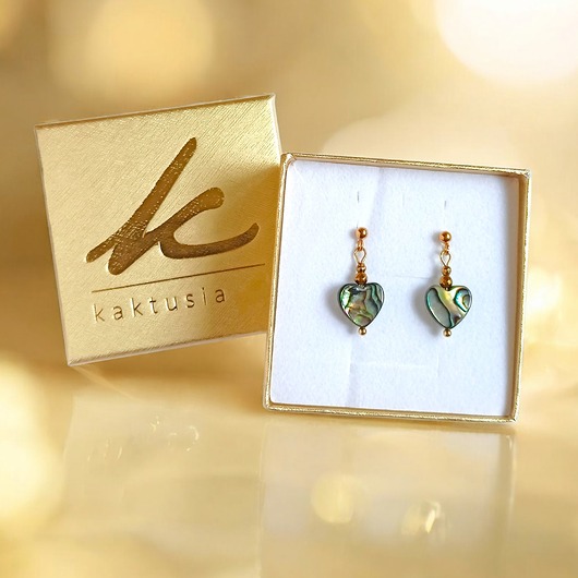 Kolczyki SERDUSZKA muszla paua : sztyfty kuleczki GOLD