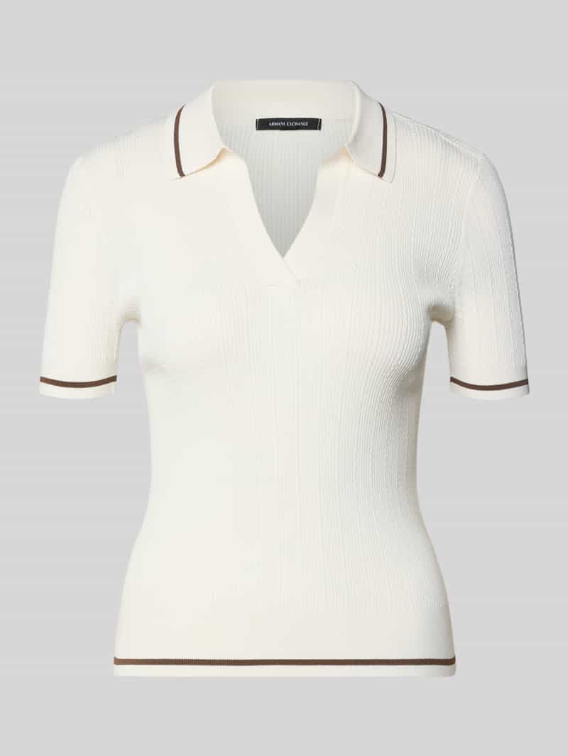 Koszulka z dzianiny z mieszanka wiskozy z kołnierzyk polo i dekolt w serek