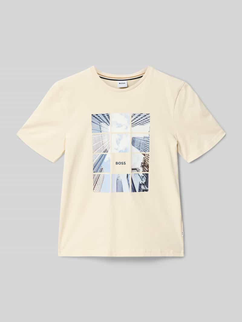 krój regular fit t-shirt z mieszanki bawełny