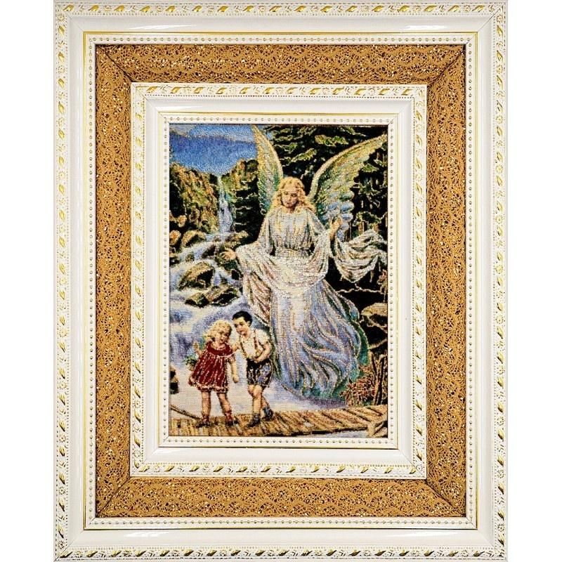 Obraz Haftowany Anioł stróż podwójna rama 38x32cm - obraz