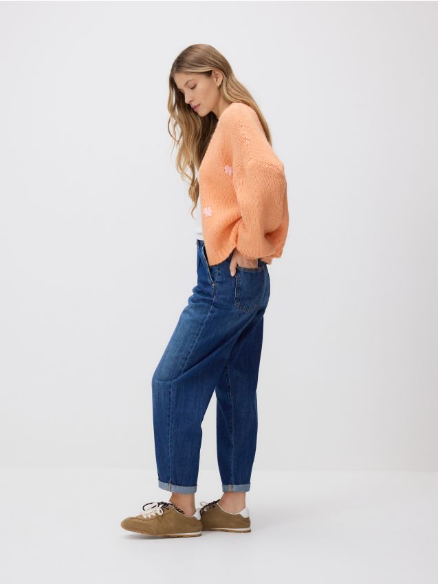 Reserved - Kardigan z haftem - pomarańczowy