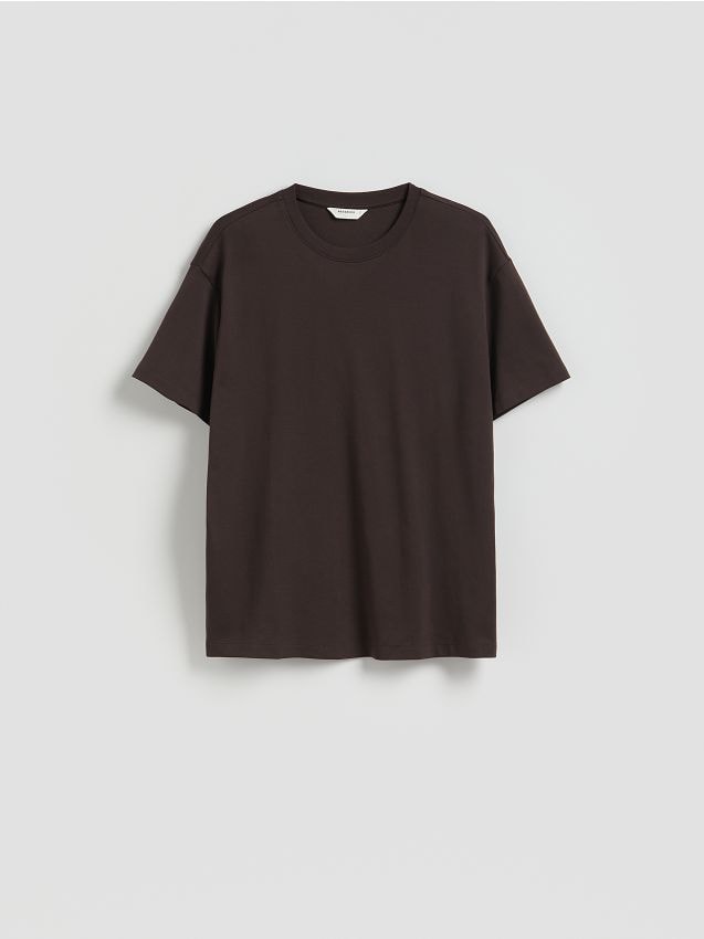 Reserved - Bawełniany t-shirt boxy - ciemnobrązowy
