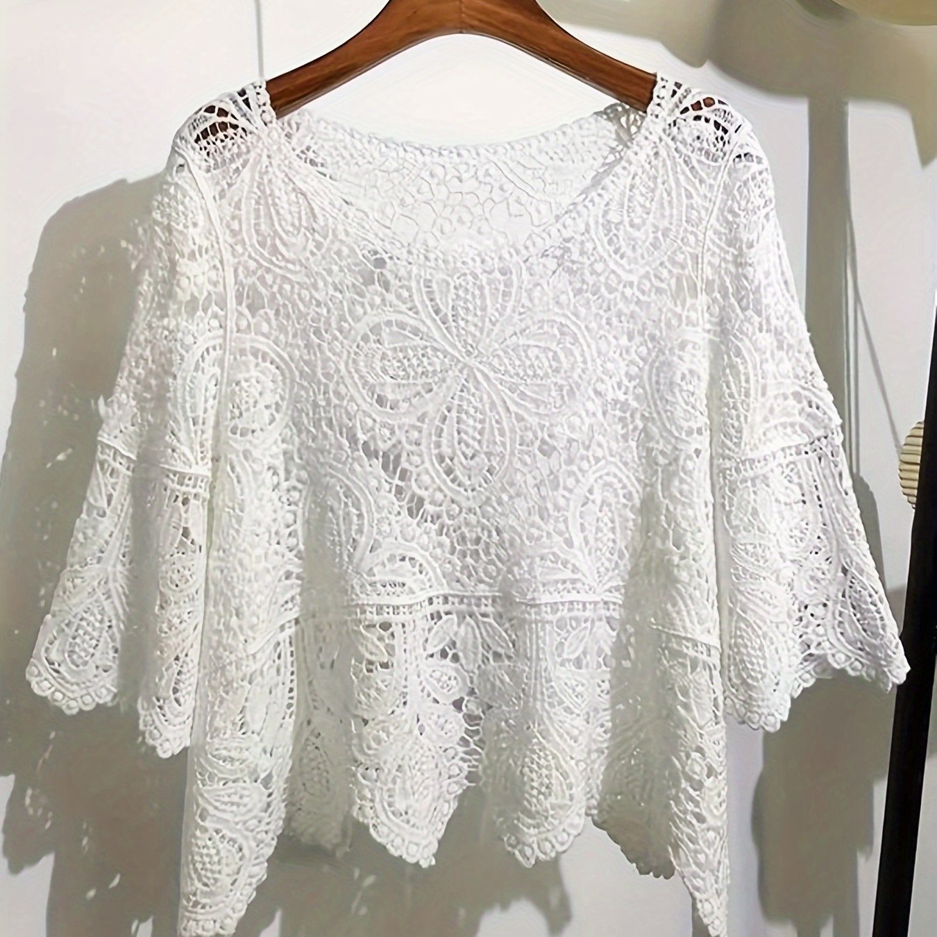 TEMU Damska bluzka w stylu bohemy na wiosnę i , casualowa, urocza, z okrągłym dekoltem i krótkim rękawem