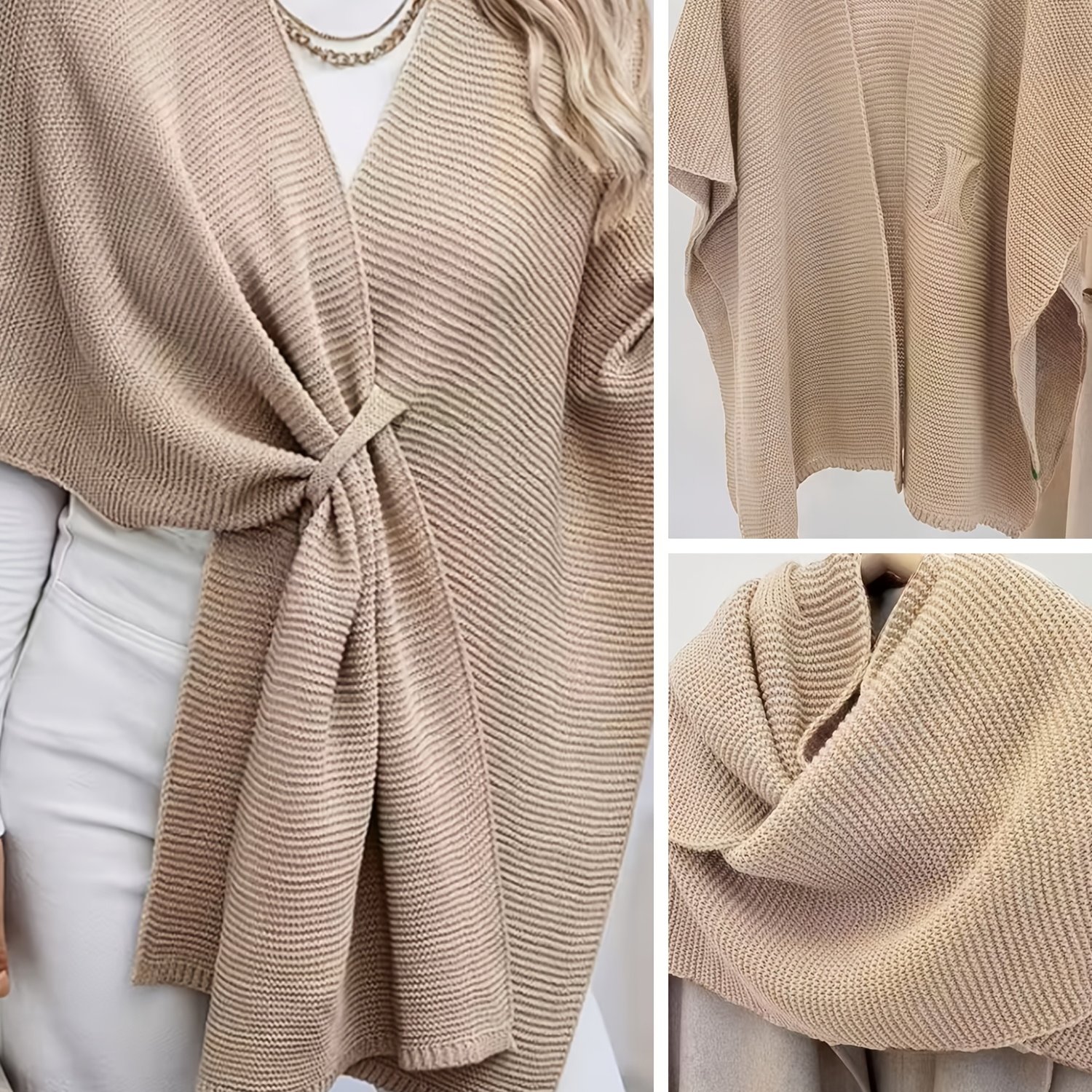 TEMU 1 szt. Modny damski płaszcz z otwartym przodem Jednolity , wiatroodporny i ciepły, idealny na jesień/zimę, dekolt w serek, luźny krój,