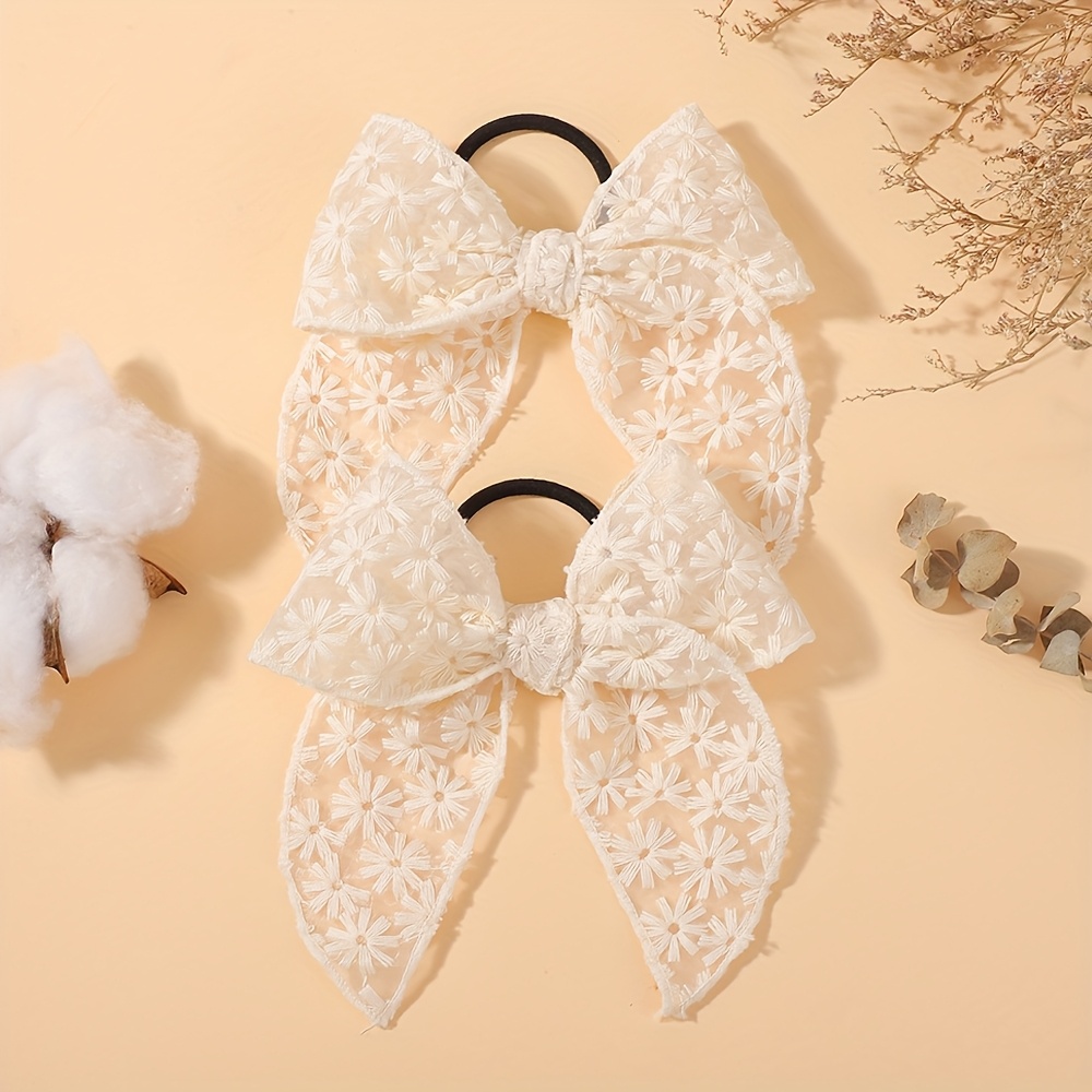 TEMU Zestaw 2 gumek do włosów w stylu bohemy, jednolite kolory, koronkowe kokardki, eleganckie uzupełnienia do