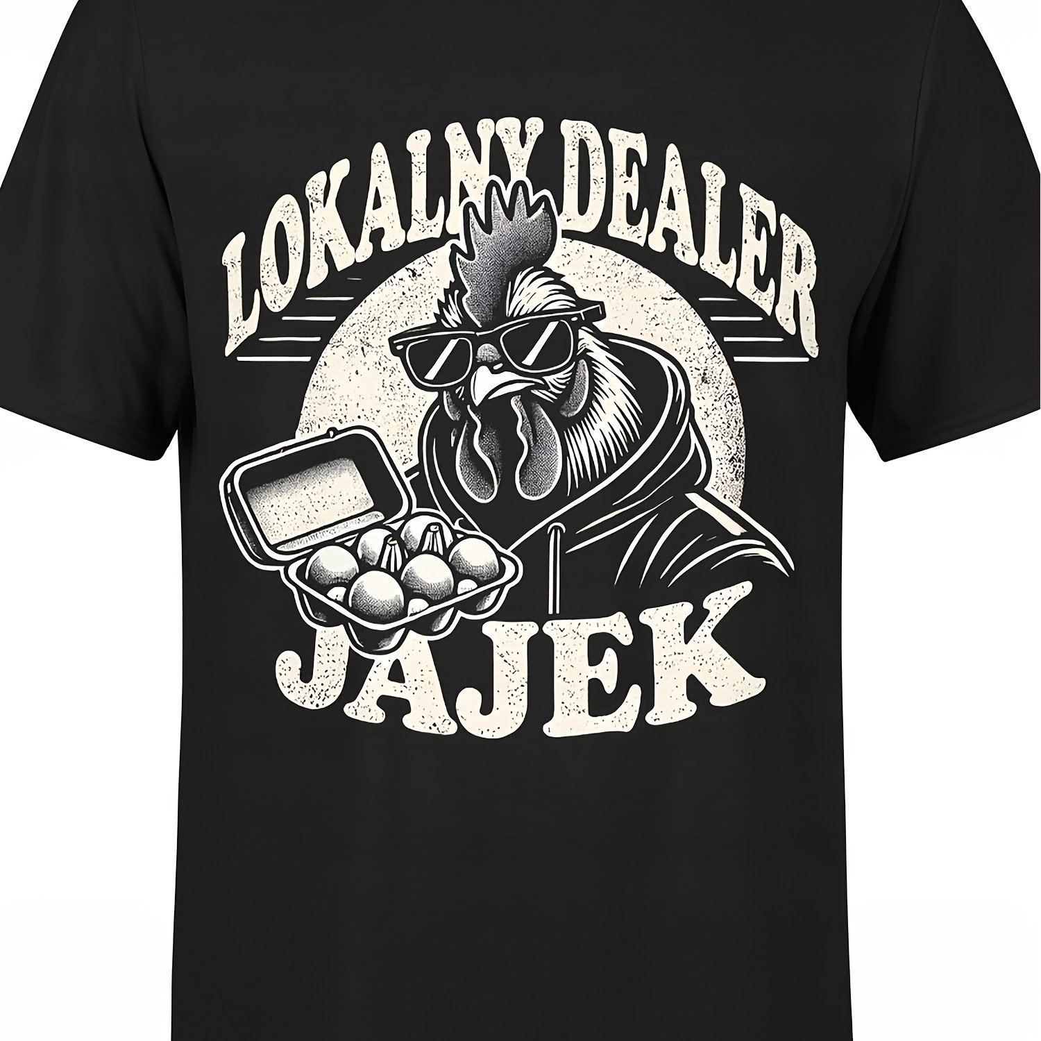 TEMU Męska Koszulka Lokalny Sprzedawca Jaj Rozmowa z Kogutem Casualowy Okrągły Dekolt, Elastyczny Materiał, Regularny Krój, Geometryczny Wzór,