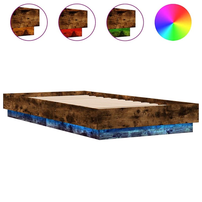 Łóżko Brązowe Rama Łóżka Ze Stelażem Łóżko Do Sypialni Pokoju LED 75x190 cm