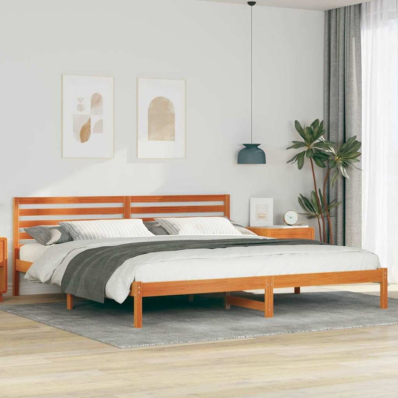 Łóżko Drewniane Brązowe Rama Łóżka Ze Stelażem Sypialnia Pokój 180 x 210 cm