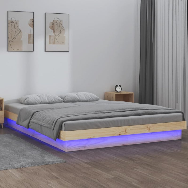 Łóżko Drewniane Brązowe Rama Łóżka Ze Stelażem Drewniana Do Sypialni Pokoju LED 120x200 cm