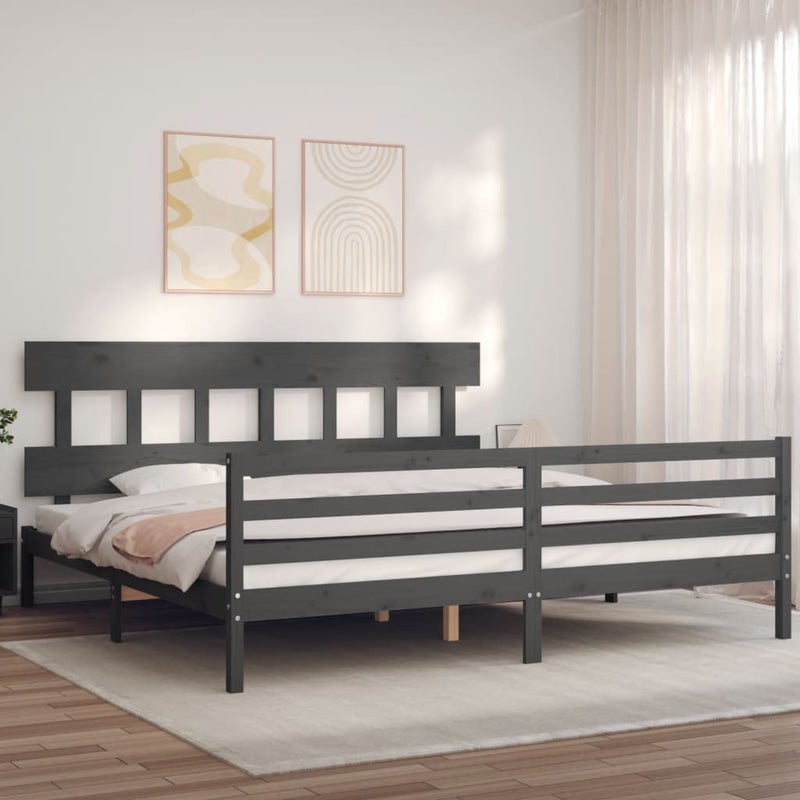 Łóżko Drewniane Szare Rama Łóżka Ze Stelażem Drewniana Łóżko Do Sypialni Pokoju 200x200 cm