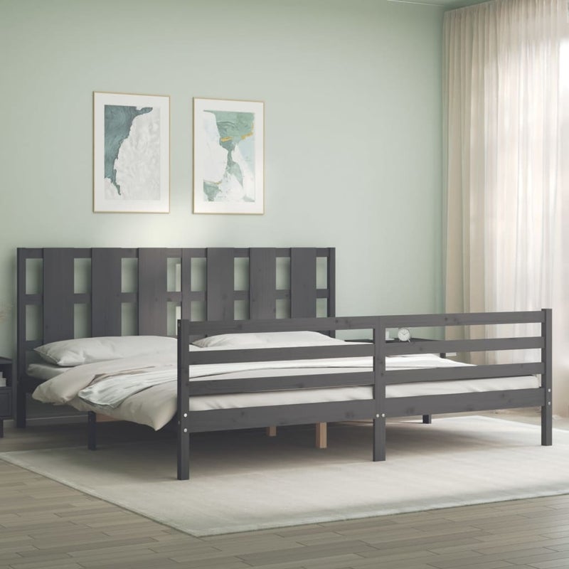 Łóżko Drewniane Szare Rama Łóżka Ze Stelażem Drewniana Łóżko Do Sypialni Pokoju 200x200 cm