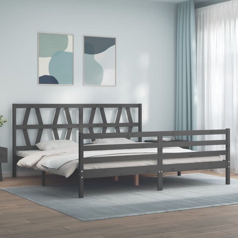 Łóżko Drewniane Szare Rama Łóżka Ze Stelażem Drewniana Łóżko Do Sypialni Pokoju 200x200 cm