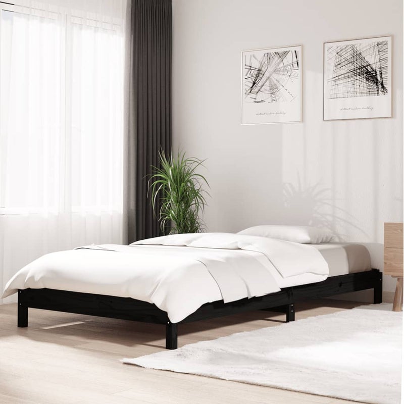 Łóżko Drewniane Czarne Rama Łóżka Ze Stelażem Drewniana Łóżko Do Sypialni Pokoju 80x200 cm