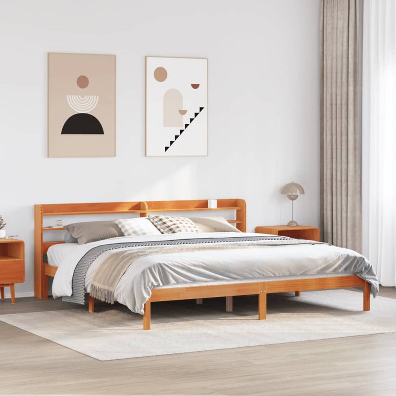 Łóżko Drewniane Brązowe Rama Łóżka Ze Stelażem Sypialnia Pokój 200x200 cm