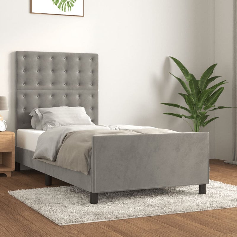 Łóżko tapicerowane rama łóżka ze stelażem szare aksamitne 90x190 cm