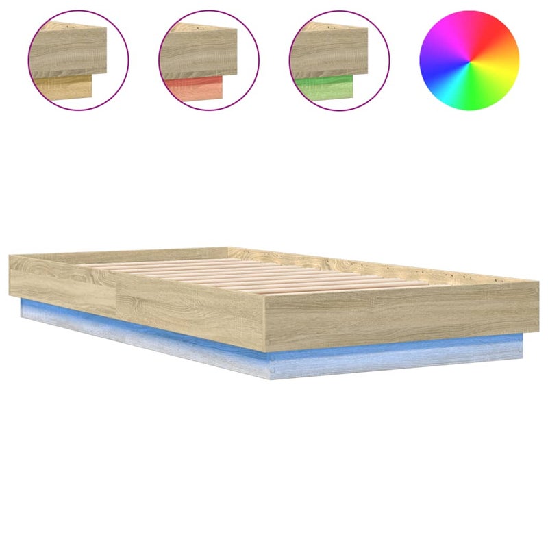 Łóżko Brązowe Rama Łóżka Ze Stelażem Łóżko Do Sypialni Pokoju LED 75x190 cm