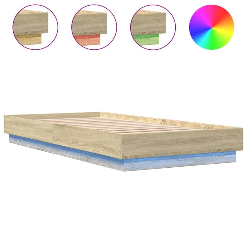 Łóżko Brązowe Rama Łóżka Ze Stelażem Łóżko Do Sypialni Pokoju LED 100x200 cm