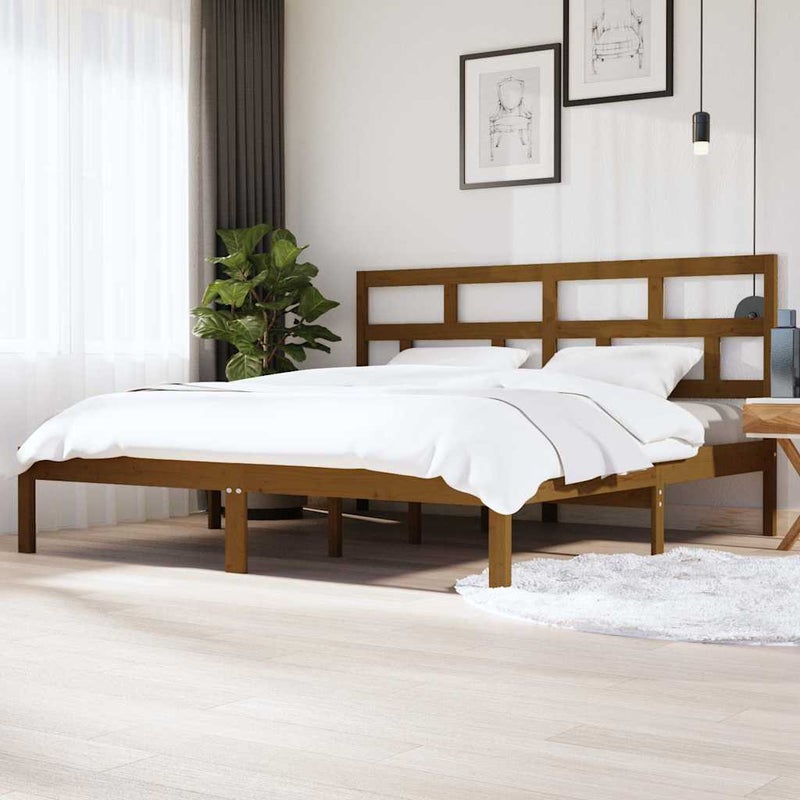 Łóżko Drewniane Brązowe Rama Łóżka Ze Stelażem Drewniana Do Sypialni Pokoju 200 x 200 cm