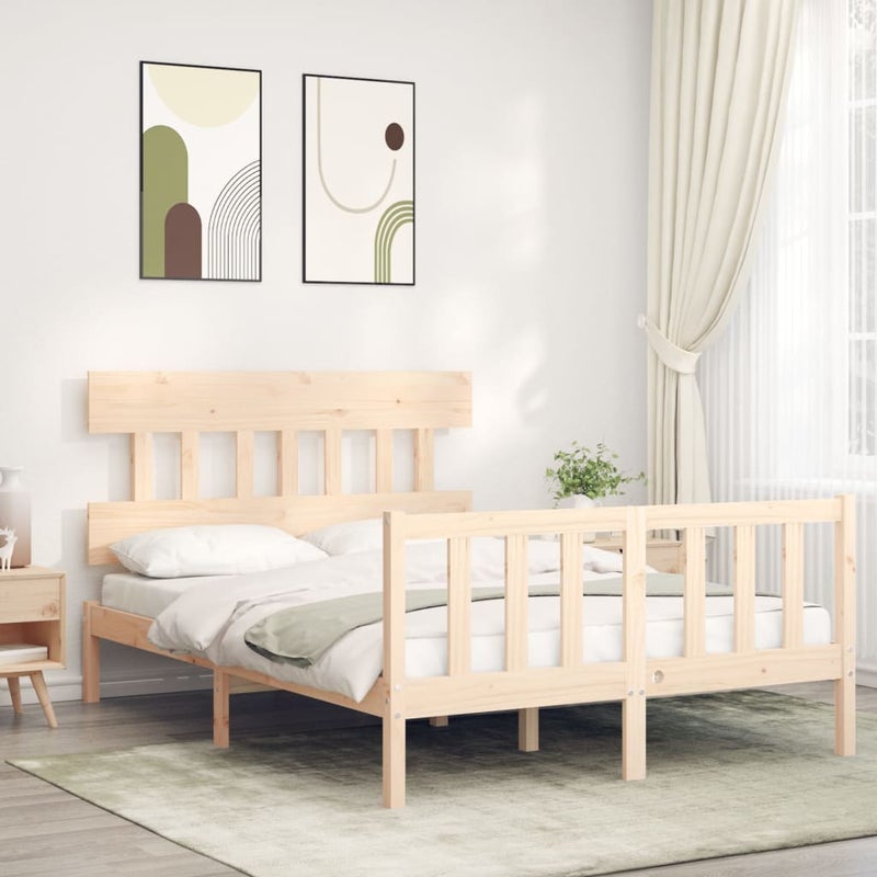 Łóżko Drewniane Brązowe Rama Łóżka Ze Stelażem Drewniana Do Sypialni Pokoju 140x200 cm