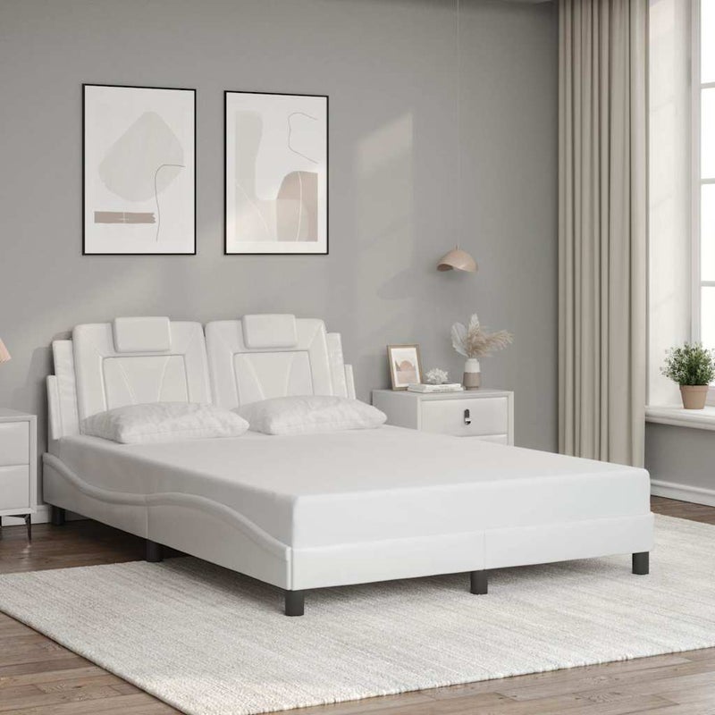 Łóżko Tapicerowane Białe Ekoskóra Rama Łóżka Ze Stelażem 140x200cm