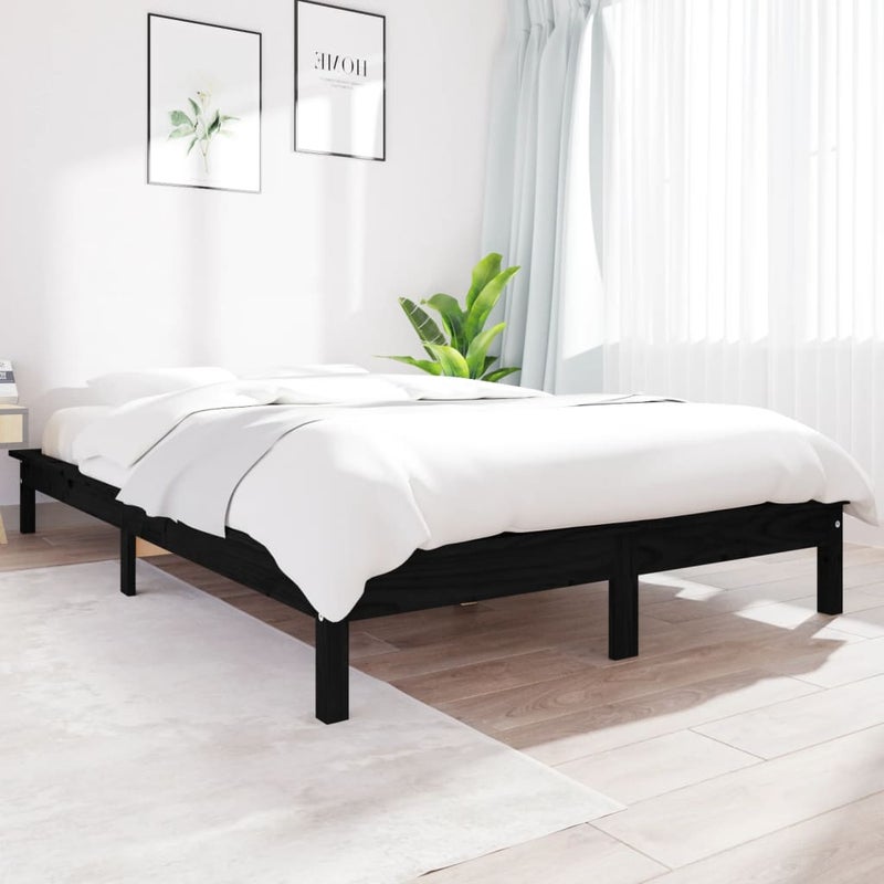Łóżko Drewniane Czarne Rama Łóżka Ze Stelażem Drewniana Łóżko Do Sypialni Pokoju 180x200 cm