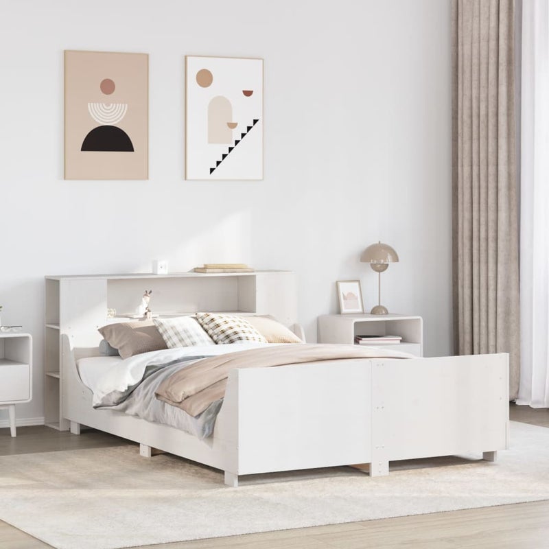 Łóżko Drewniane z Regałem Rama Łóżka Ze Stelażem Biała 150x200 cm