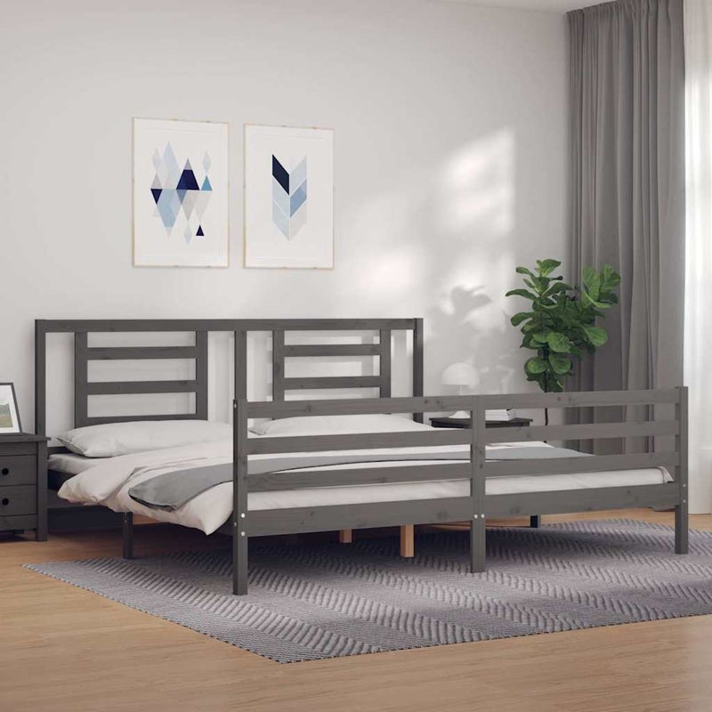 Łóżko Drewniane Szare Rama Łóżka Ze Stelażem Drewniana Łóżko Do Sypialni Pokoju 200x200 cm